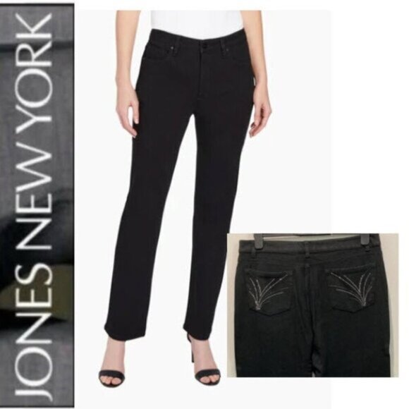 JONES New York Black Lexington Straight Super Soft Trousers sz large - Picture 1 of 11